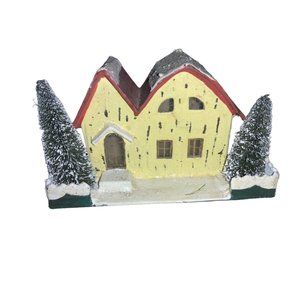 Cardboard Christmas Village House Yellow